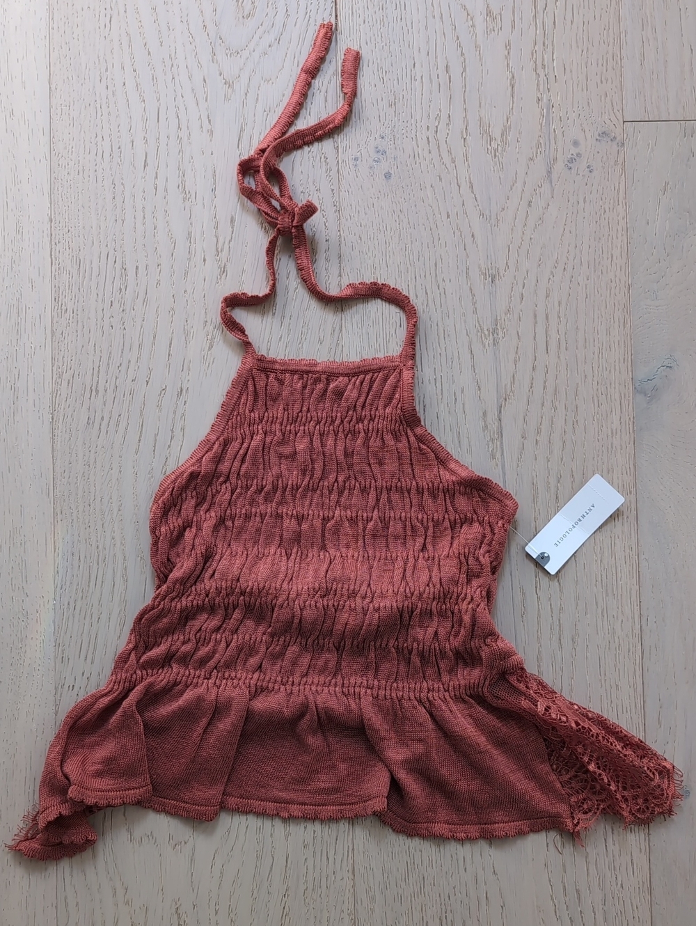 Anthropologie Rust Smocked Halter Crop Top